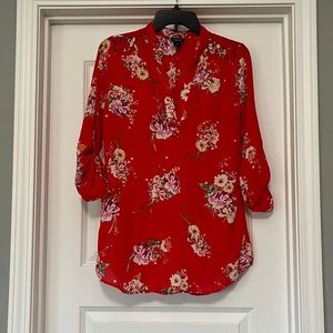 Rue 21 Red Orange Blouse Flowers Sz XS